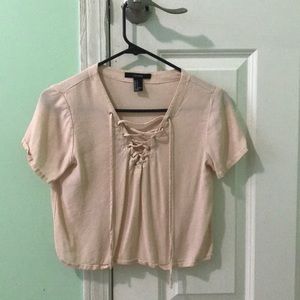cute lace up baby pink cream forever 21 top .